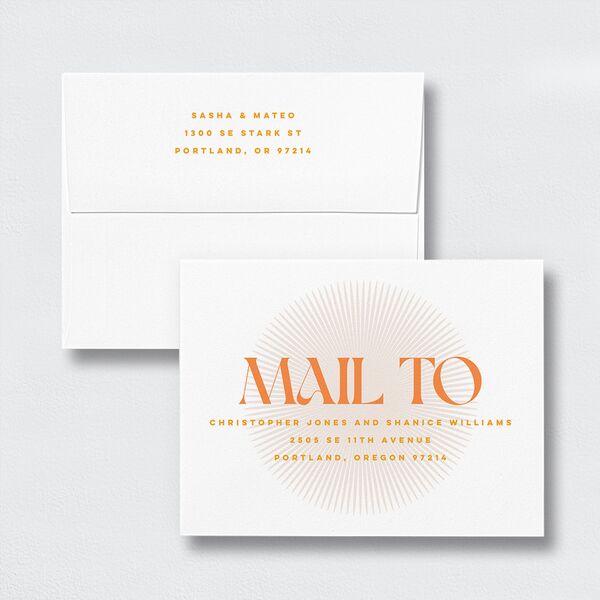 Retro Sunburst Thank You Card Envelopes White Standard Pumpkin Both Recipient and Return Addresses Signature