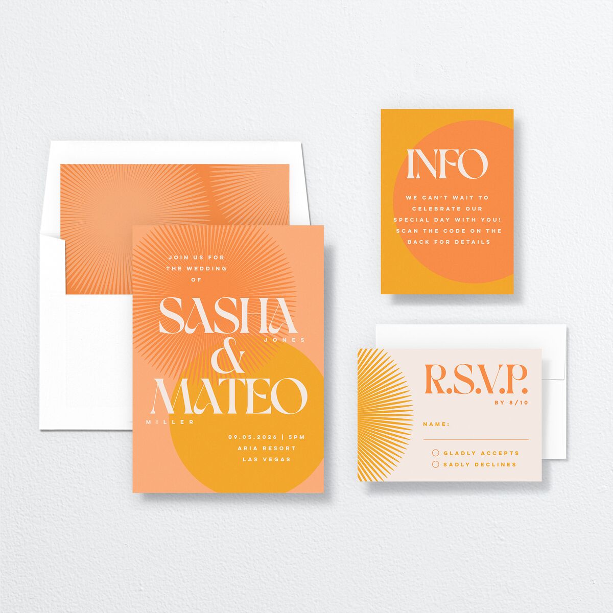 Retro Sunburst Wedding Invitations Pumpkin Signature No