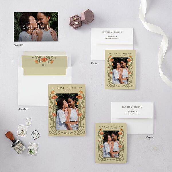Vintage Nouveau Floral Save The Date Postcards Pear