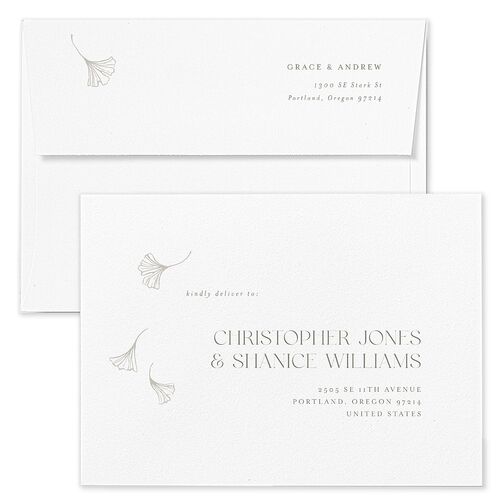 Ginkgo Leaves Rehearsal Dinner Invitation Envelopes Blue Thyme Recipient Address Signature Standard