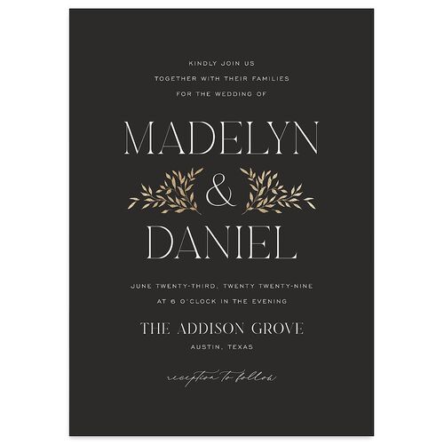 Ampersand Greenery Foil Wedding Invitations Gold Midnight Signature Blank No Standard