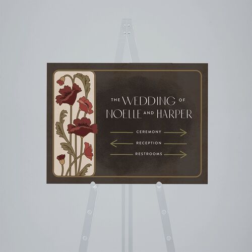 Vintage Nouveau Floral Standard Direction Sign Medium Merlot Standard Outdoor Corrugated M Direction