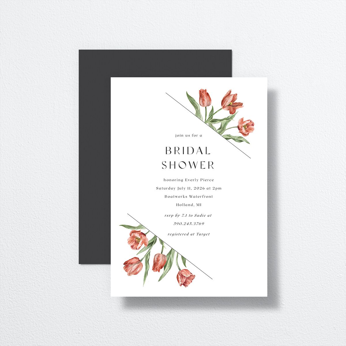 Tulip Corners Bridal Shower Invitations front-and-back