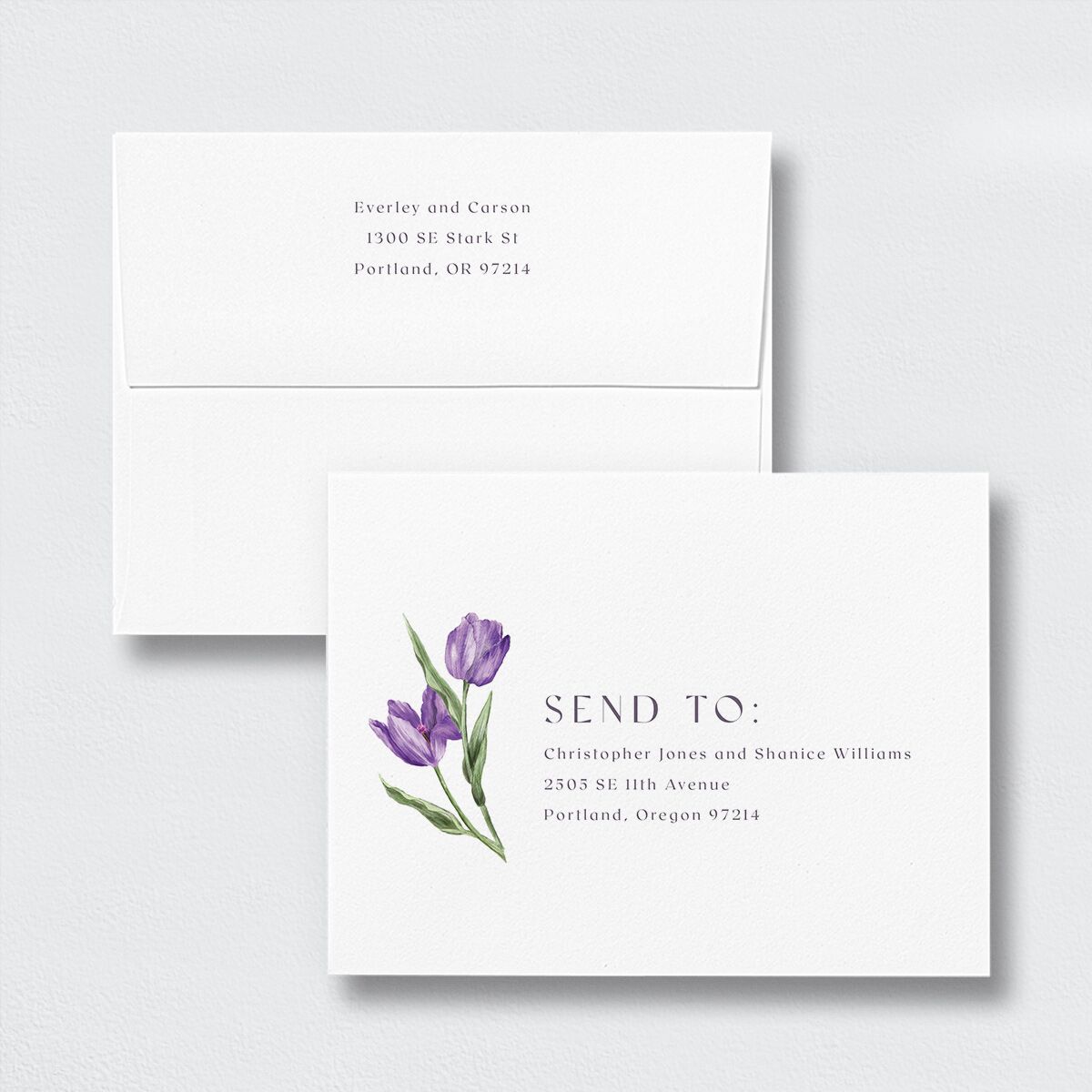 Tulip Corners Thank You Card Envelopes White Iris Both Recipient and Return Addresses Signature Standard