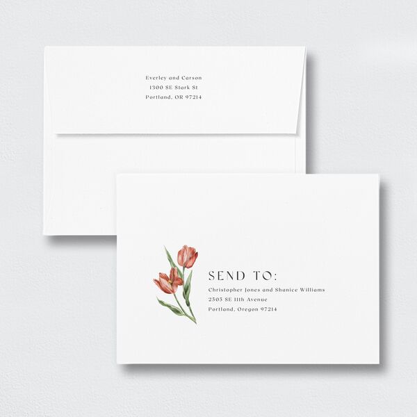 Tulip Corners Wedding Invitation Envelopes White Standard Copper Both Recipient and Return Addresses Signature