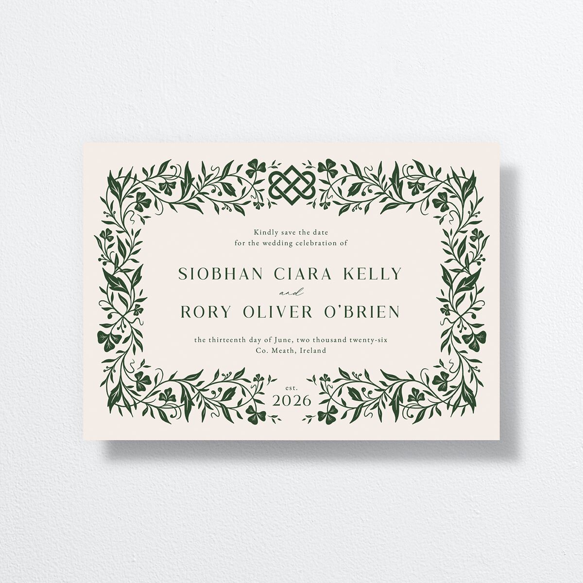 Celtic Knot Save the Date Cards front in Green