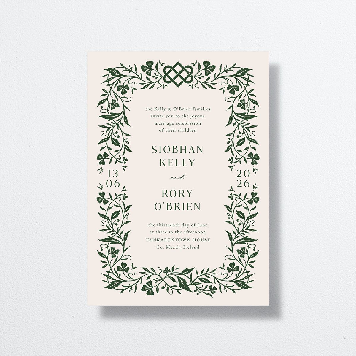 Celtic Knot Wedding Invitations front in green