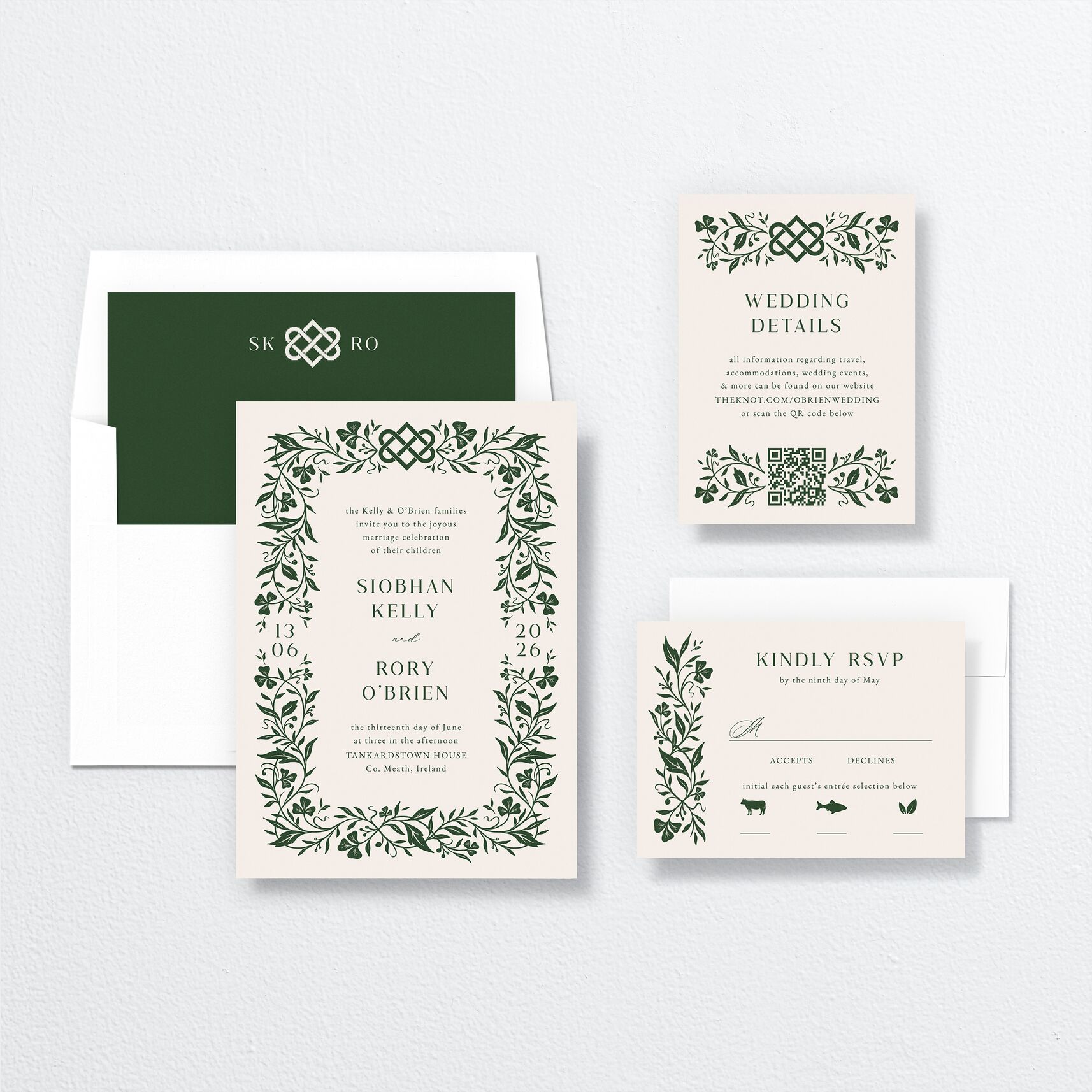 Celtic Knot Wedding Invitations suite in green