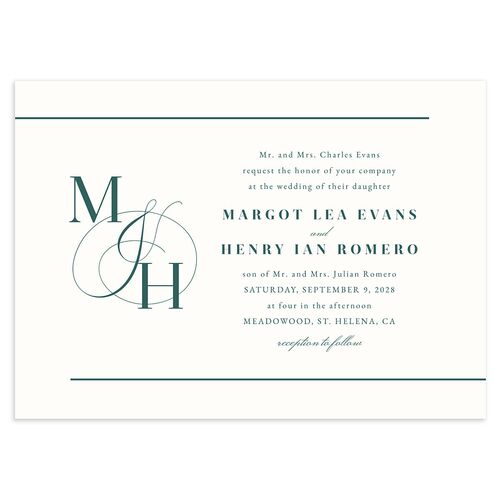 Classic Monogram Wedding Invitations Emerald Signature Blank No Standard