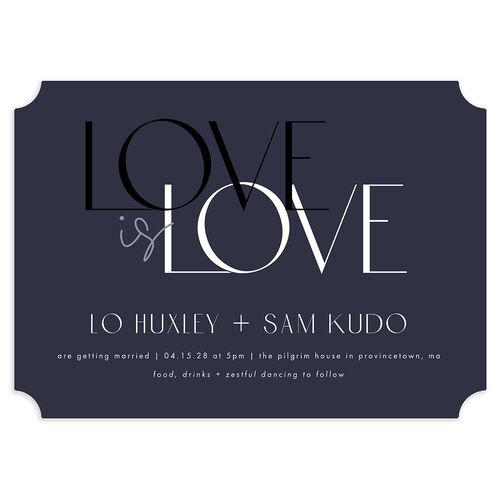 Love is Love Wedding Invitations Dark Navy Signature Blank No Ticket