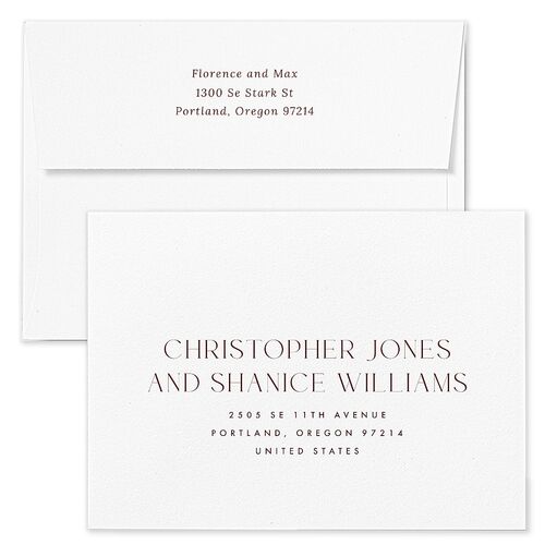 Modern Initials Rehearsal Dinner Invitation Envelopes White Merlot Both Recipient and Return Addresses Signature Standard