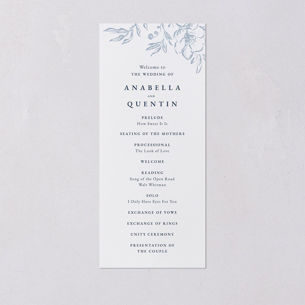 Classic Floral Wedding Programs Dusty Blue Signature