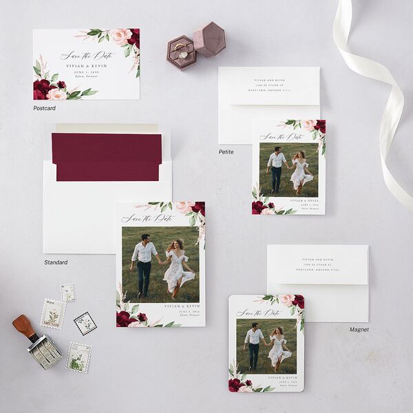 Beloved Floral Save the Date Postcards Dark Berry