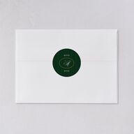Elegant Monogram Greeting Holiday Stickers Hunter Green Circle