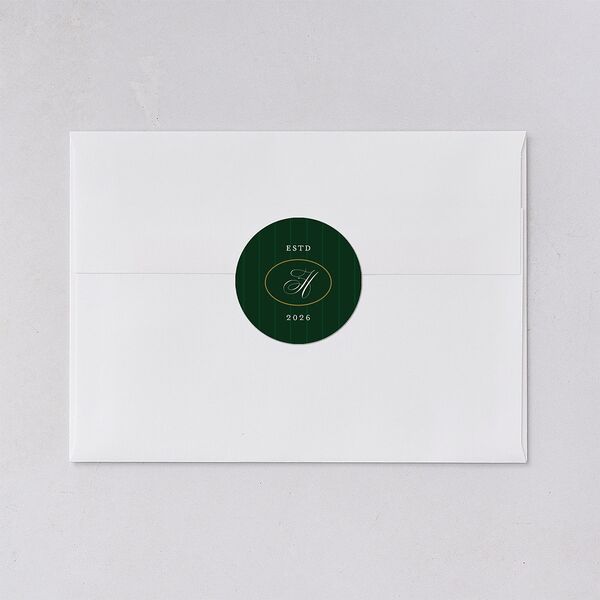 Elegant Monogram Greeting Holiday Stickers Hunter Green Circle