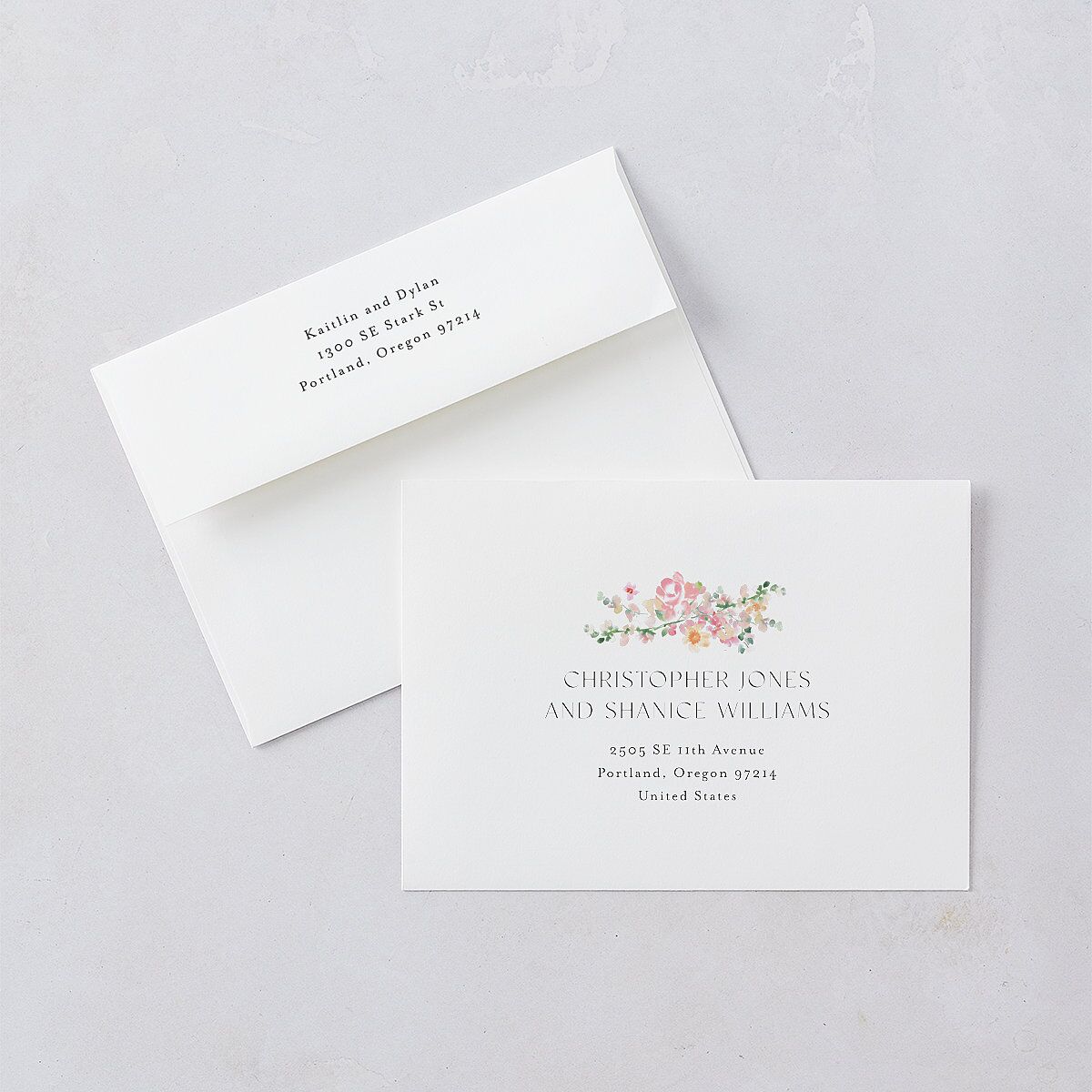 Pastel Flower Arch Wedding Invitation Envelopes White Standard Pink Cotton Both Recipient and Return Addresses Signature