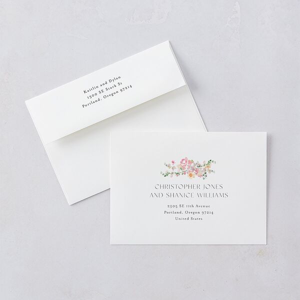 Pastel Flower Arch Wedding Invitation Envelopes White Standard Pink Cotton Both Recipient and Return Addresses Signature