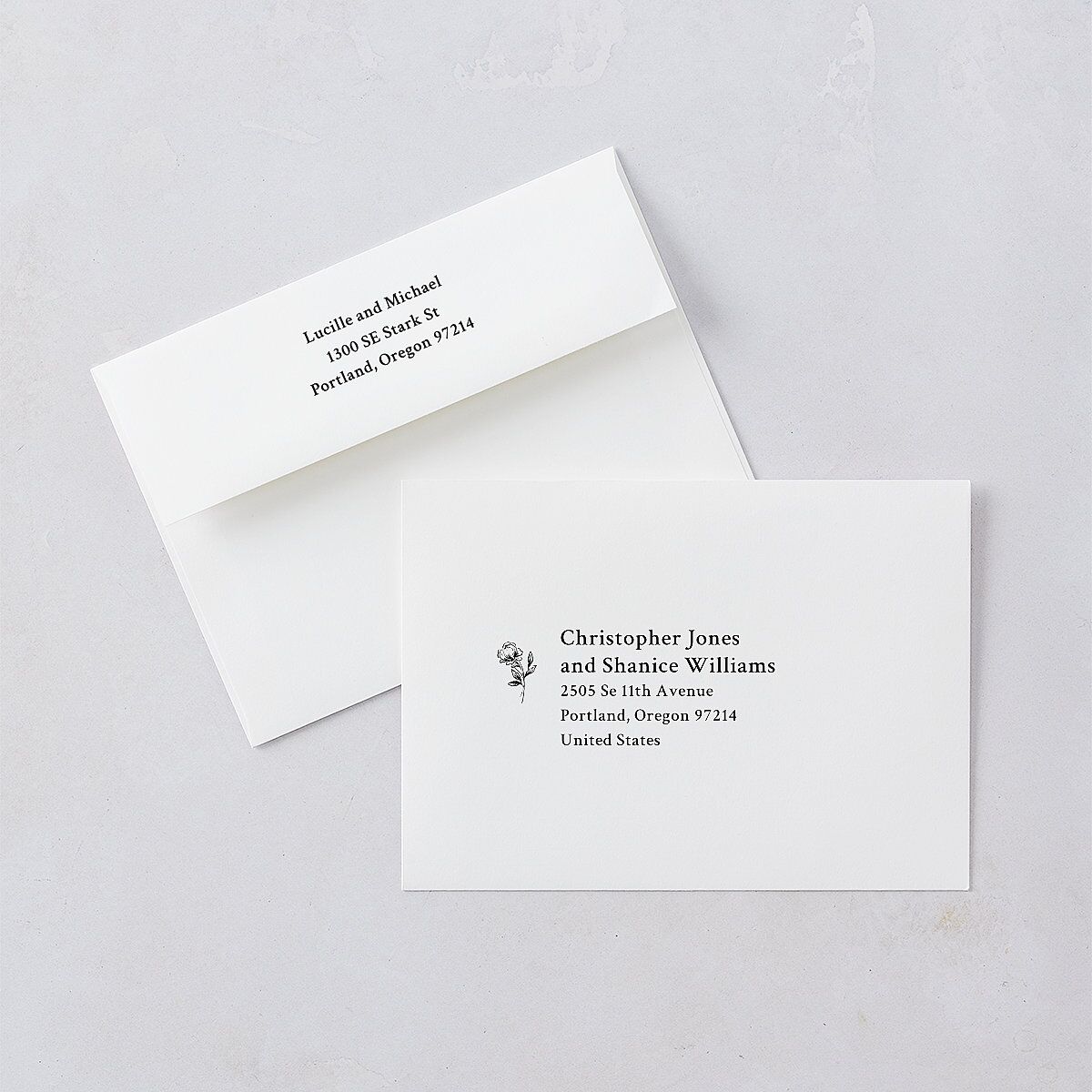 Elegant Typography Save The Date Card Envelopes White Cotton Both Recipient and Return Addresses Signature Standard
