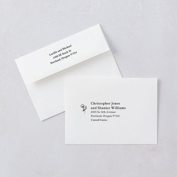 Elegant Typography Save The Date Card Envelopes White Cotton Both Recipient and Return Addresses Signature Standard