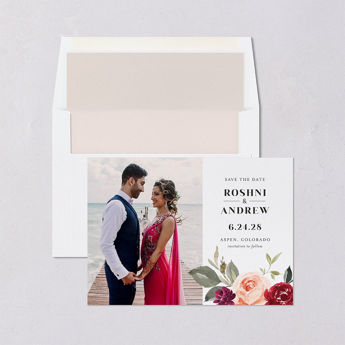 Vibrant Floral Save The Date Cards Deep Claret Signature smooth Blank No