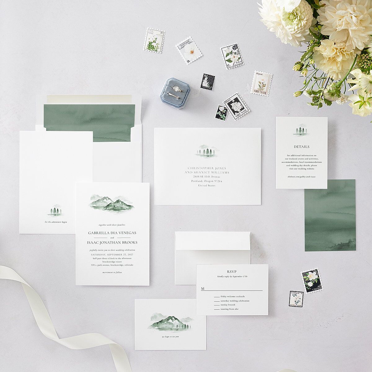 Watercolor Mountains Wedding Invitations Thyme Signature Blank No Standard