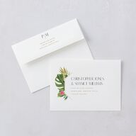 Hawaiian Tropical Monstera Frame Wedding Invitations Moody Blue Signature Blank No Standard