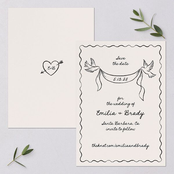 Vintage Lovebird Banner Save the Date Cards Linen Signature smooth Blank No Standard