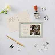 Classic Monogram First Christmas Thank You Postcards Dark Emerald