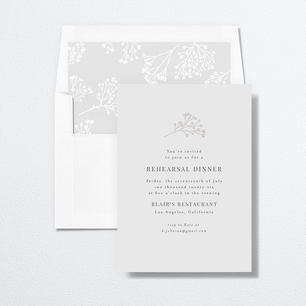 Baby's Breath Rehearsal Dinner Invitations Mist Signature