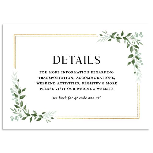 Greenery Frame Foil Wedding Enclosure Cards Gold Pure White Signature Standard