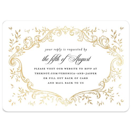 Formal Opulent Frame Foil Wedding Response Cards Pure White Gold Signature Rounded