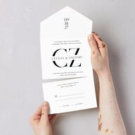 Simple Modern Monogram All-in-One Wedding Invitations Pure White Signature Light Both Recipient and Return Addresses No