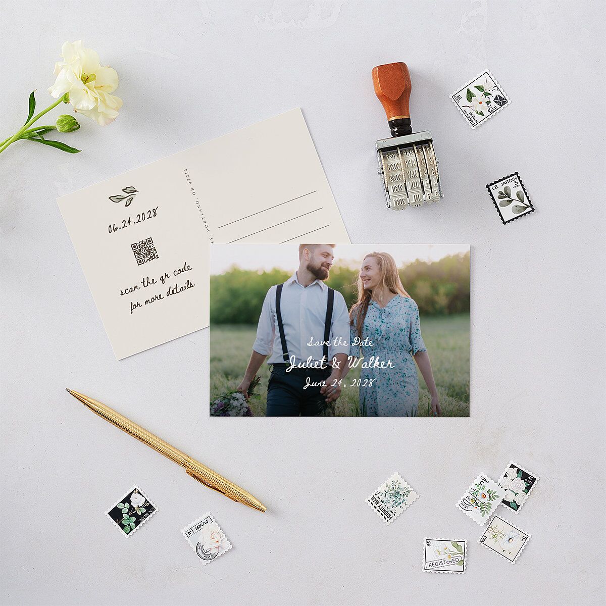 Watercolor Fairytale Trees Save the Date Postcards Slate