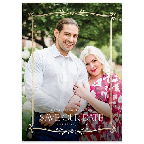 Once Upon a Time Save the Date Cards Gold Linen Signature smooth No