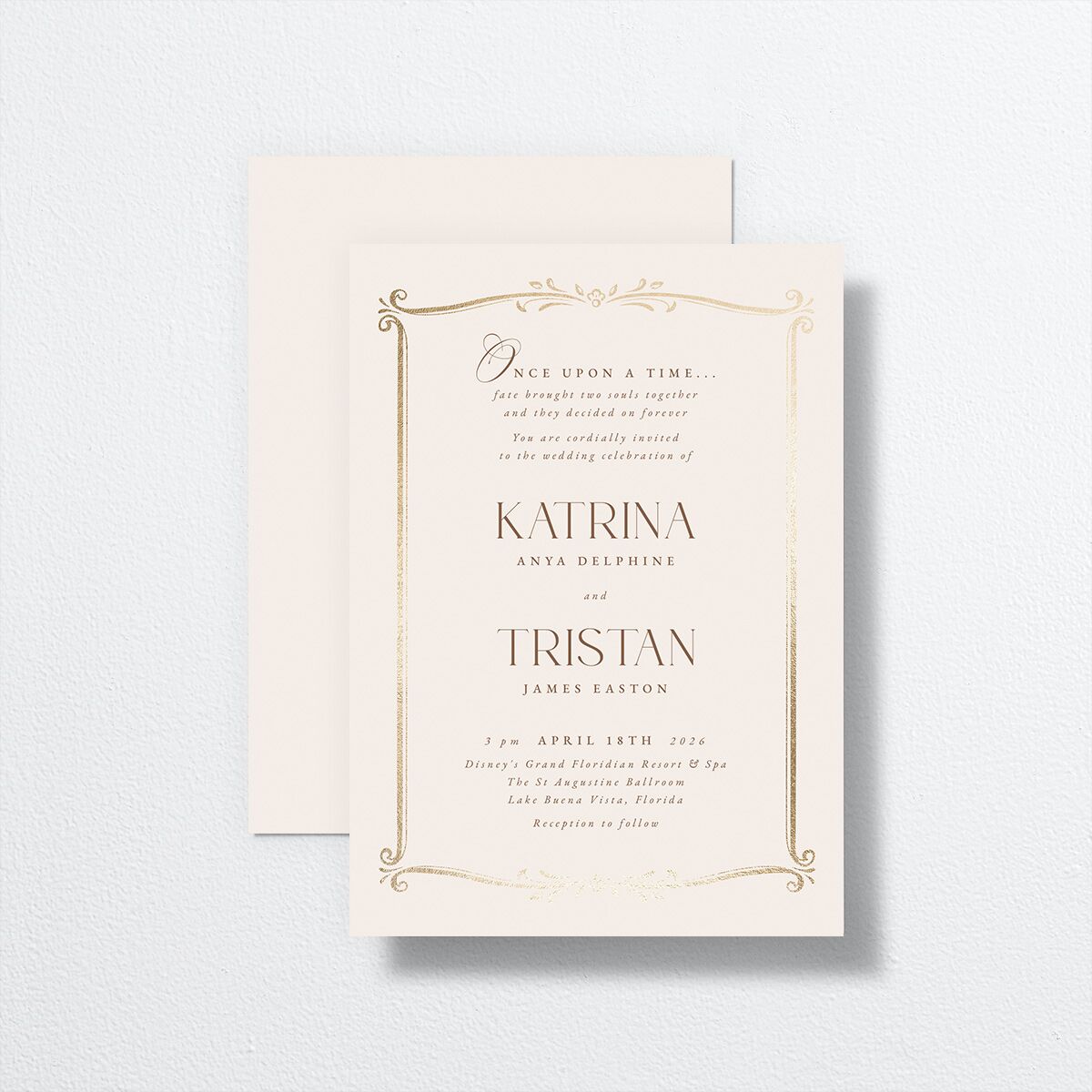 Once Upon a Time Wedding Invitations Gold Linen Signature No