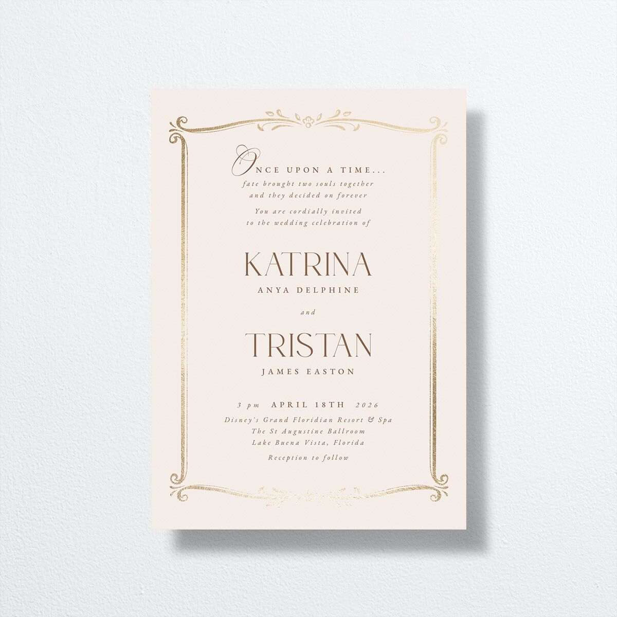 Once Upon a Time Wedding Invitations Gold Linen Signature No