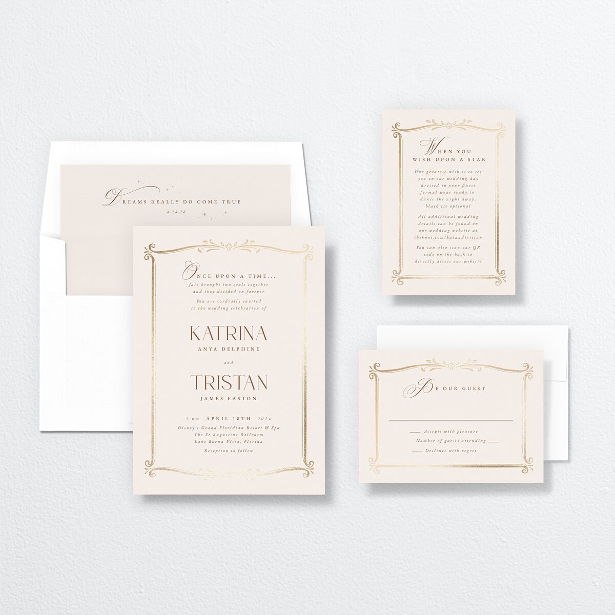 Once Upon a Time Wedding Invitations Gold Linen Signature No