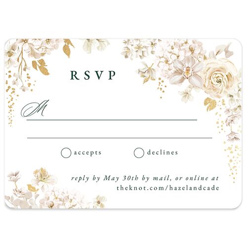 Luxury Floral Foil Wedding Response Cards Gold Dark Emerald Signature Rounded