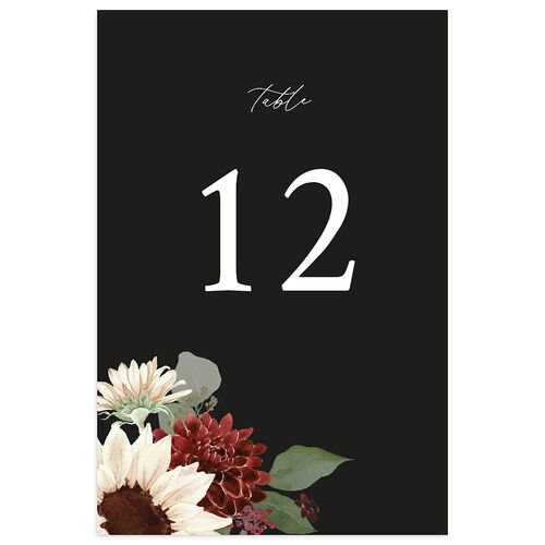 Classic Countryside Sunflowers Table Numbers Charcoal Signature