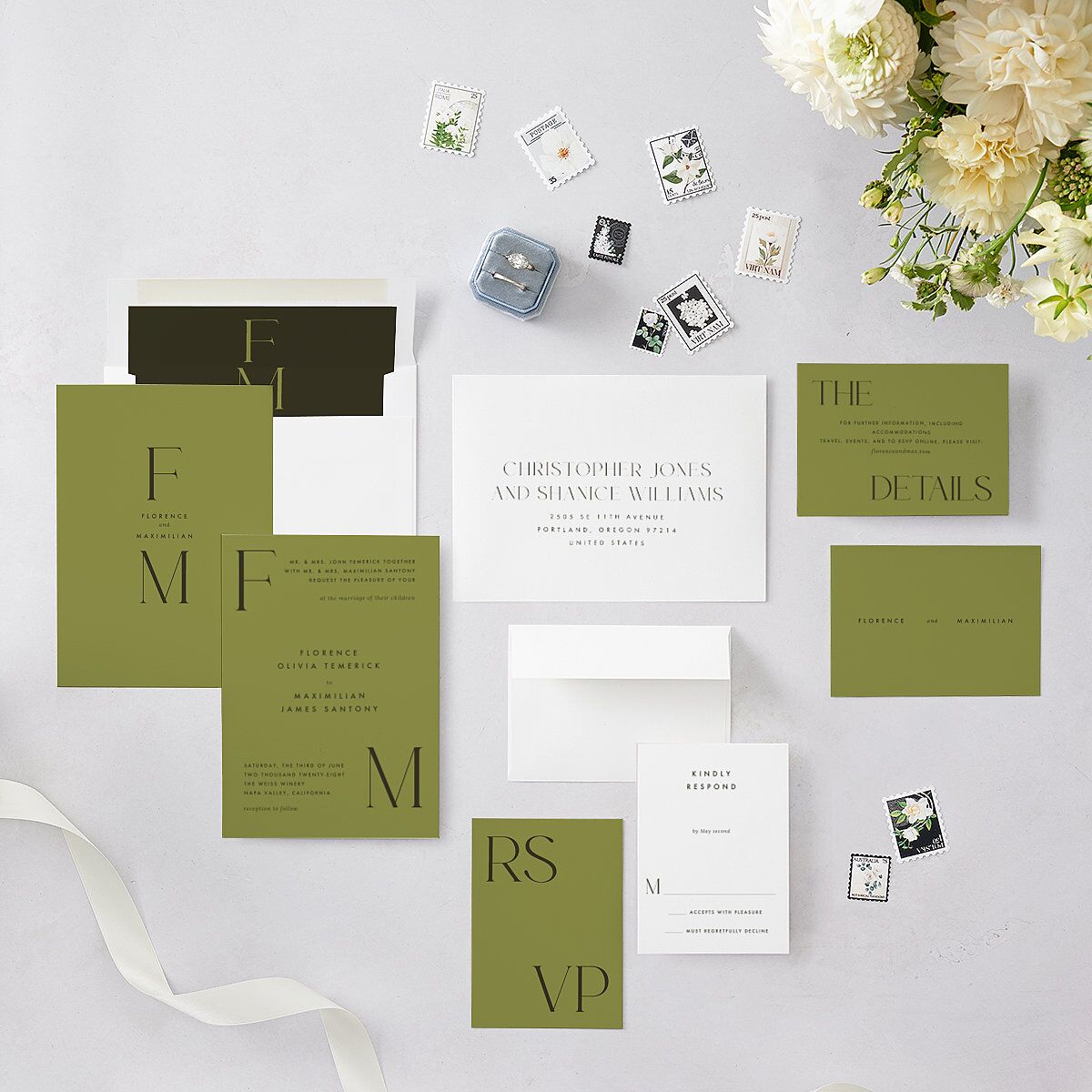 Modern Initials Wedding Invitations Olive Signature Blank No Standard