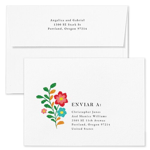 Mexican Bordados Florales Wedding Invitation Envelopes Rose Crimson Recipient Address Standard Signature