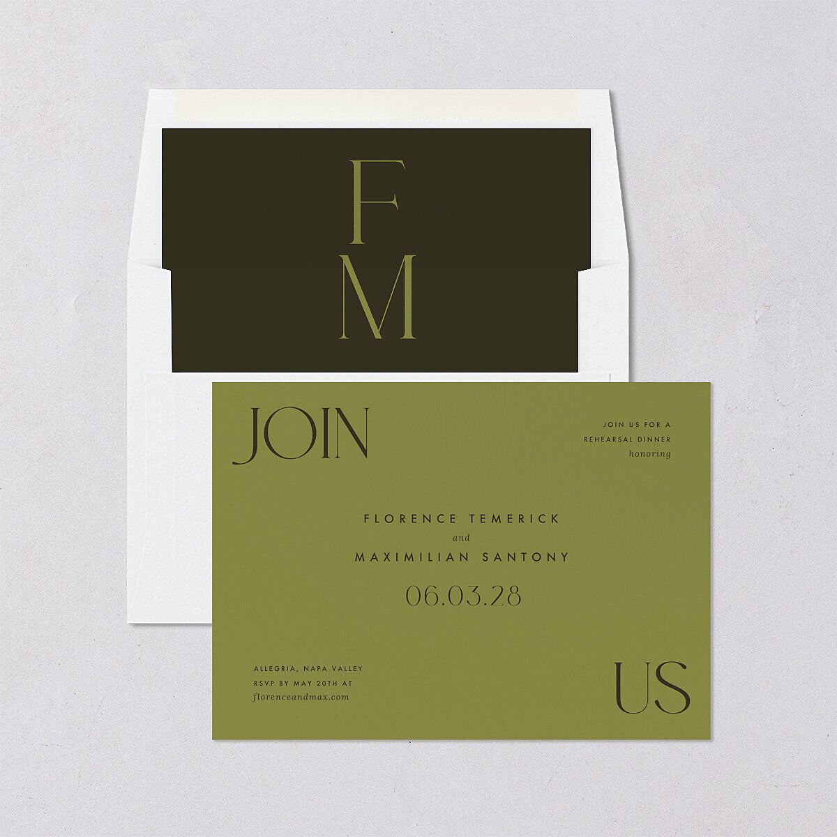 Modern Initials Rehearsal Dinner Invitations Olive Signature Blank Standard