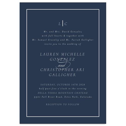 Lasting Frame Wedding Invitations Moody Blue Signature Blank No Standard