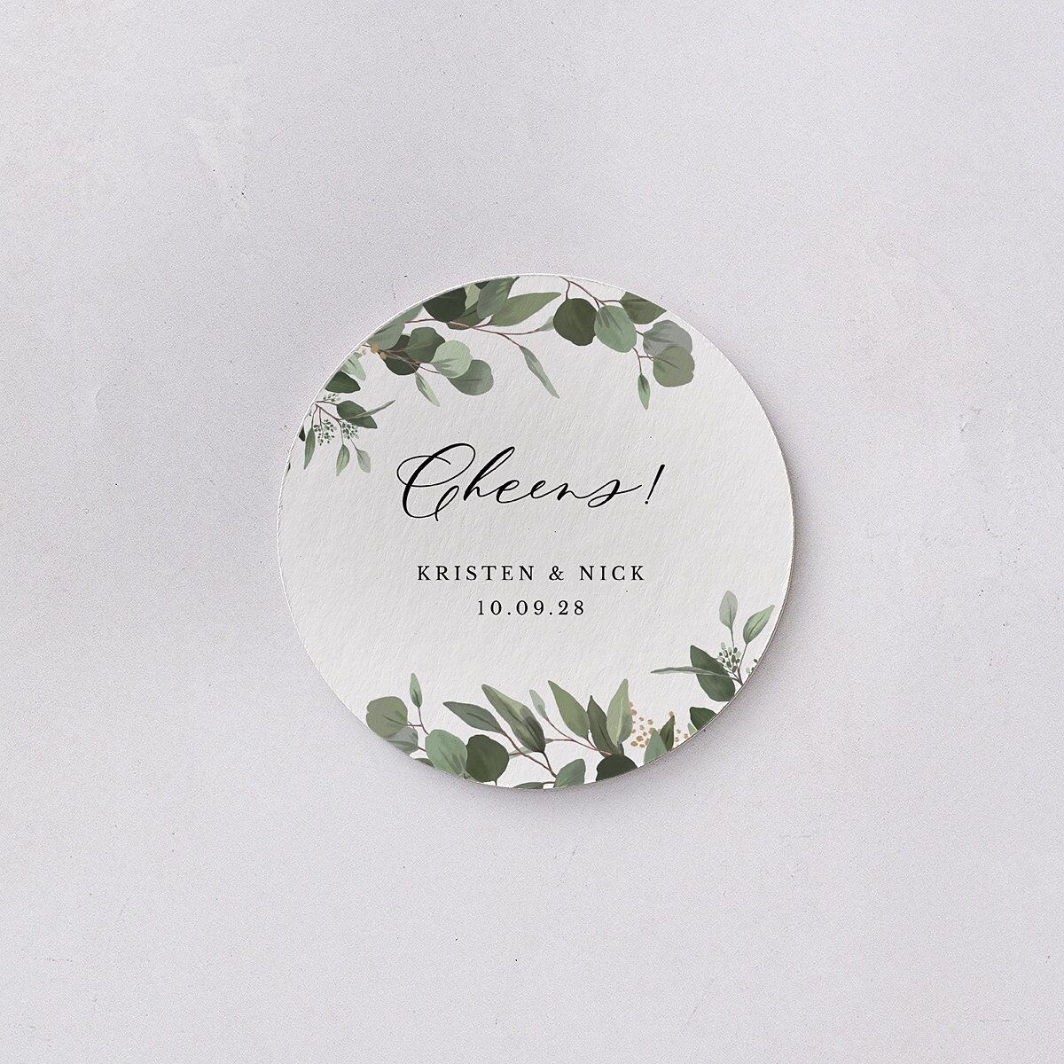 Eucalyptus Frame Wedding Day Coaster Pure White Cardboard Circle