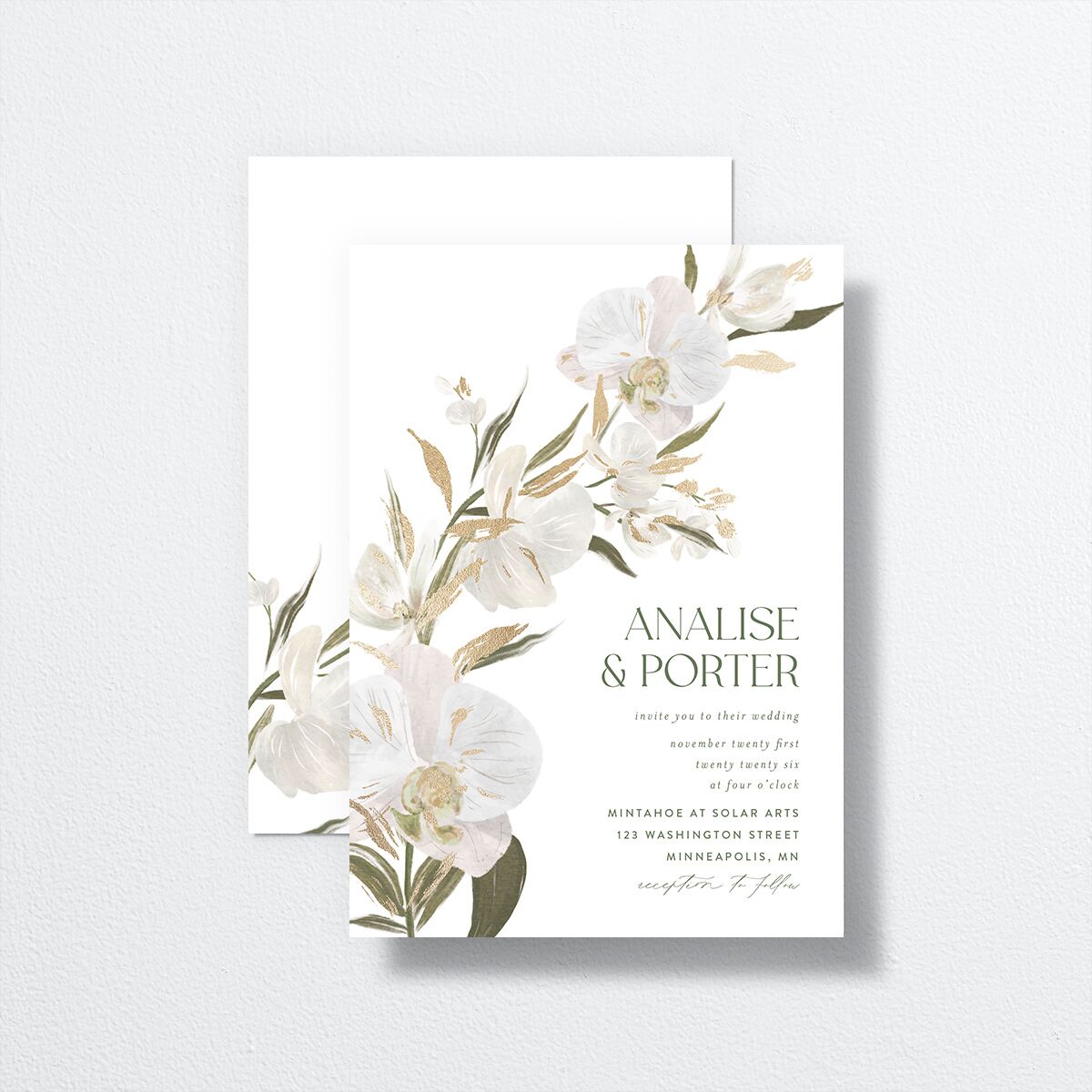 Elegant Orchid Wedding Invitations Gold Pure White Signature No