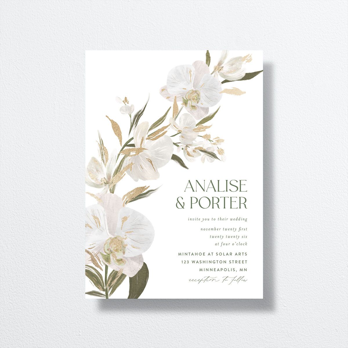 Elegant Orchid Wedding Invitations Gold Pure White Signature No