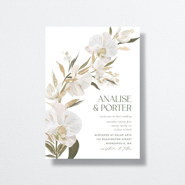 Elegant Orchid Wedding Invitations Gold Pure White Signature No