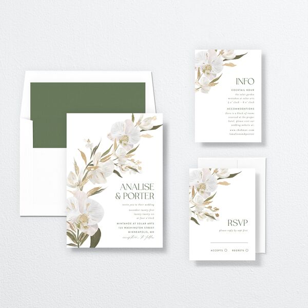 Elegant Orchid Wedding Invitations Gold Pure White Signature No
