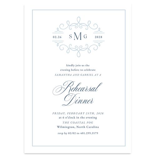 Monogram Flourish Rehearsal Dinner Invitations Cornflower Signature Blank Standard