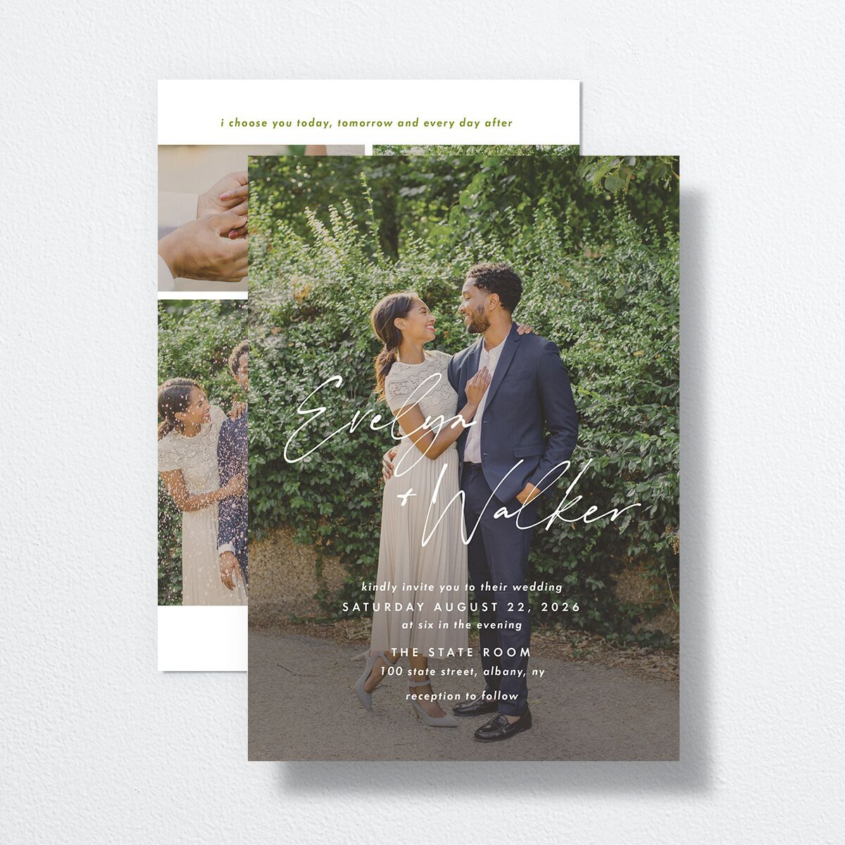 Picture This Wedding Invitations front-and-back in Green